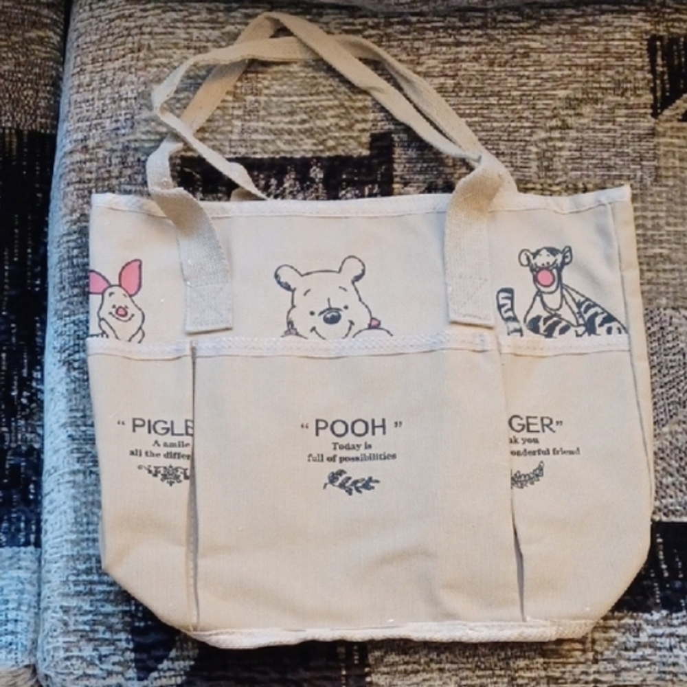 4/$40 New Winnie the Pooh Canvas Handbag/Zippered Tote